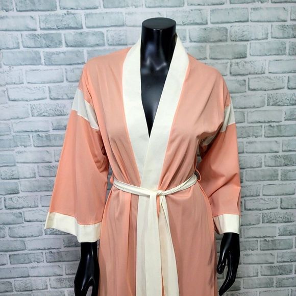 Vintage 70s Berkleigh Juniors Peach Ivory Lightweight Poly Robe Lounge Wear - Picture 3 of 12